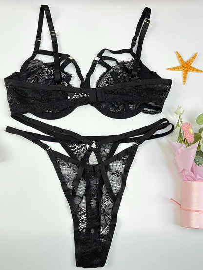 Ensemble de lingerie soutien-gorge et culotte en tricot ajouré sexy