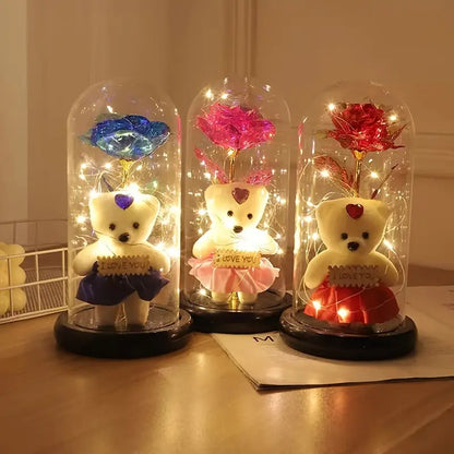 Charmant Ours en Peluche avec Veilleuse LED Rose