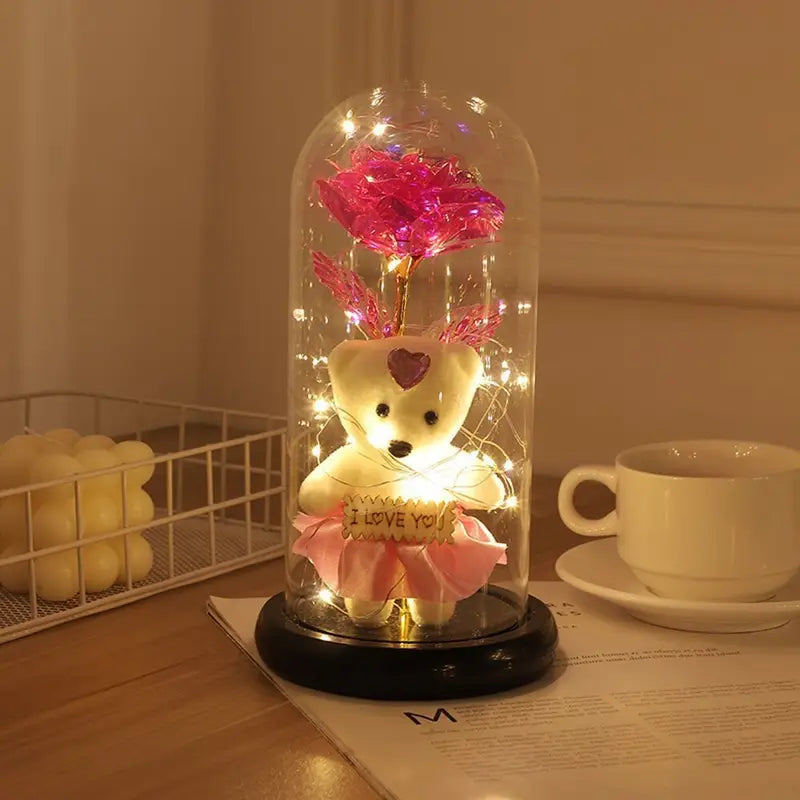 Charmant Ours en Peluche avec Veilleuse LED Rose