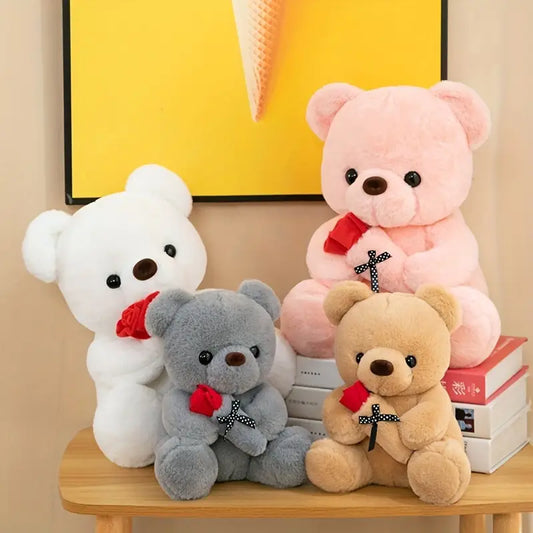 Un adorable ours en peluche avec une rose