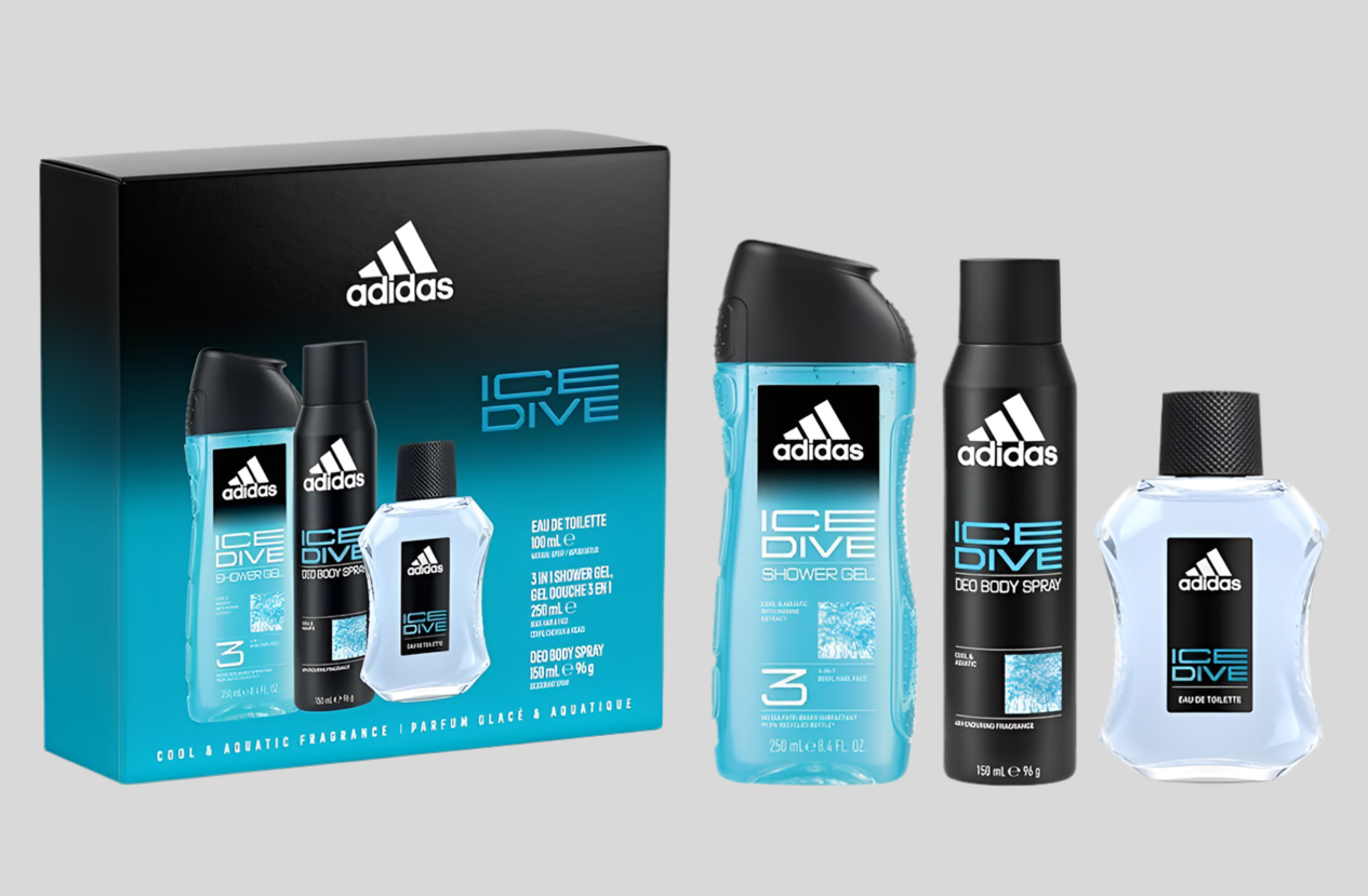 ADIDAS Le coffret adidas Ice Dive comprenant une Eau de Toilette, un Déodorant Spray et un Gel Douche