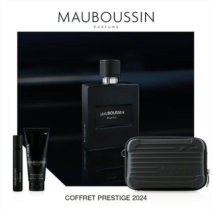 Mauboussin - Coffret Mauboussin Pour Lui In Black : Eau de Parfum 100 ml, Gel Douche 75 ml, Vaporisateur de Voyage 20 ml et un Sac Bandoulière