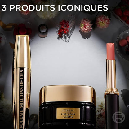 L'OREAL PARIS 3 Produits - 3 Produits - Crème Anti-Rides, Mascara Volume Millions, Rouge à Lèvres Mat