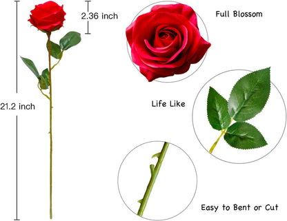 Lot de 10 roses artificielles en soie avec tige réaliste et longue tige pour la Saint-Valentin, bouquet de roses artificielles