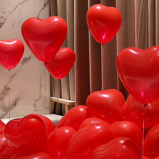 Lot de 100 ballons en latex rouges en forme de cœur, taille 6 pouces