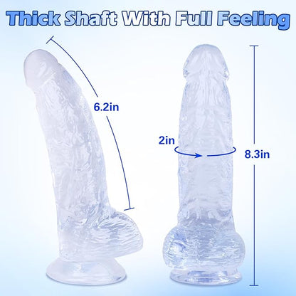 Gode réaliste en silicone doux et épais, modèle transparent de 8,3 pouces, doté d'une ventouse puissante - une stimulation réaliste et intense du point G