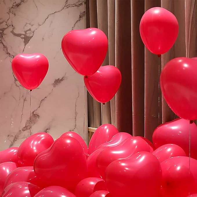 Lot de 100 ballons en latex rouges en forme de cœur, taille 6 pouces