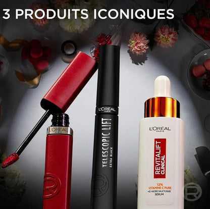 L'OREAL PARIS 3 Produits - Sérum Vitamine C - Mascara Telescopic Lift - Rouge à Lèvres Liquide Mat