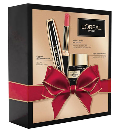 L'OREAL PARIS 3 Produits - 3 Produits - Crème Anti-Rides, Mascara Volume Millions, Rouge à Lèvres Mat