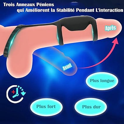 Ensemble d'anneaux péniens conçus pour un plaisir accru, doté de 10 modes de vibration et de 3 anneaux élastiques