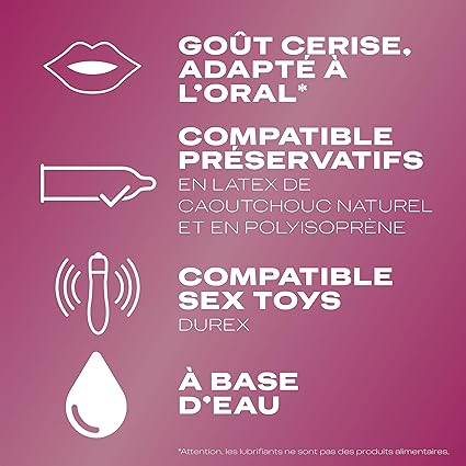 Durex Gel Lubrifiant Crazy Cherry - Goût Cerise - Lubrifiant à Base d'Eau - Flacon de 100 ml, Transparent.