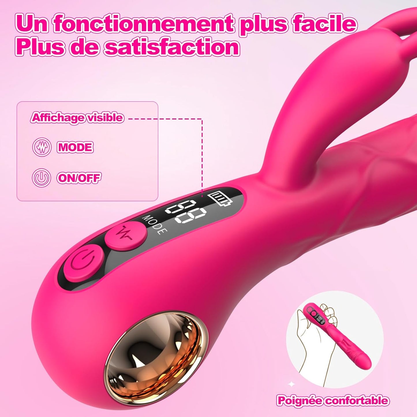 Vibromasseur féminin clitoridien avec 9 modes de vibration, écran LED et fonction de stimulation du point G, rechargeable pour une expérience personnalisée et pratique