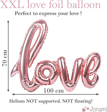 Lot 21 ballons or rose, 1 ballon XXL "Love",6 Ballons Coeur Or Rose,4 Ballons de Confettis,10 Ballons de Baudruche