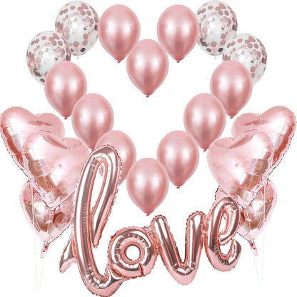 Lot 21 ballons or rose, 1 ballon XXL "Love",6 Ballons Coeur Or Rose,4 Ballons de Confettis,10 Ballons de Baudruche