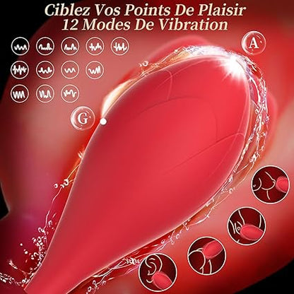 Vibromasseur puissant pour femme, conçu pour la stimulation clitoridienne avec 12 modes de vibration et 10 modes de succion - sensations intenses grâce à ses fonctionnalités de vibromassage et de succion clitoridienne