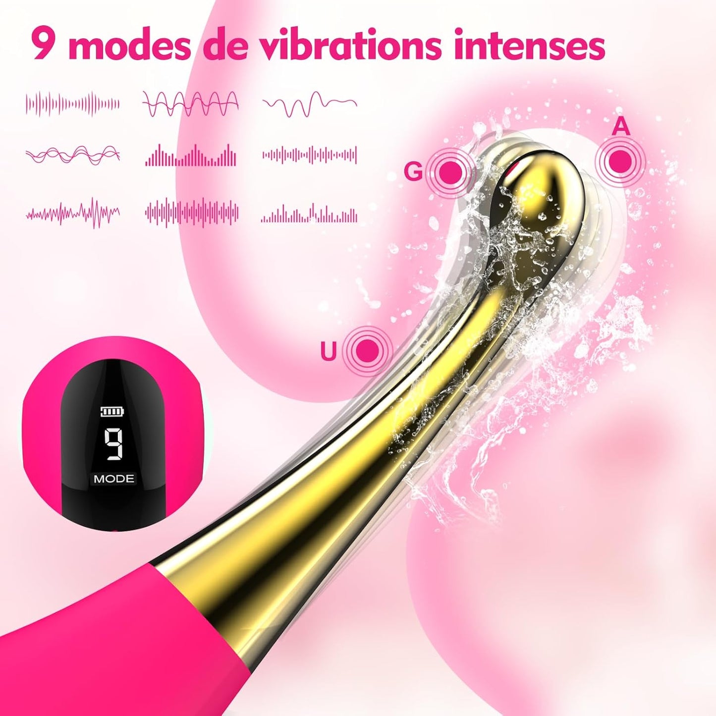 Vibromasseur féminin clitoridien innovant avec 9 modes de vibration pour des sensations variées et personnalisées - Doté d'un écran LED intuitif