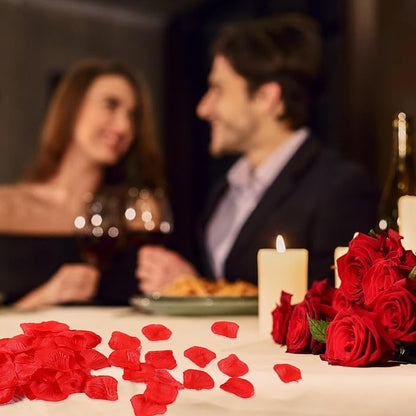 Lot de 1200 pétales de roses artificielles rouges, parfaits pour décorer une chambre ou créer une ambiance romantique.