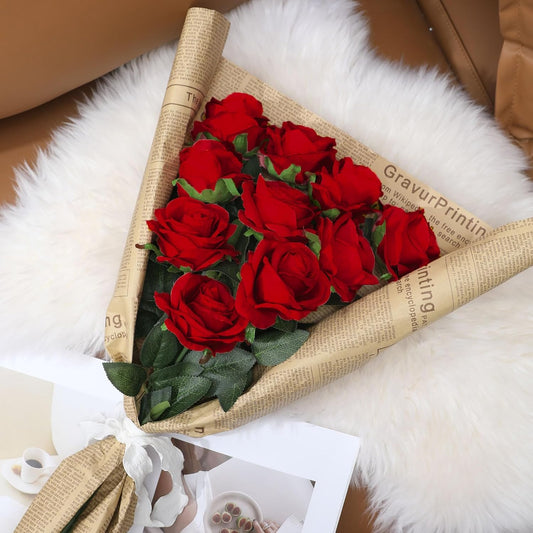 Lot de 10 roses artificielles en soie avec tige réaliste et longue tige pour la Saint-Valentin, bouquet de roses artificielles