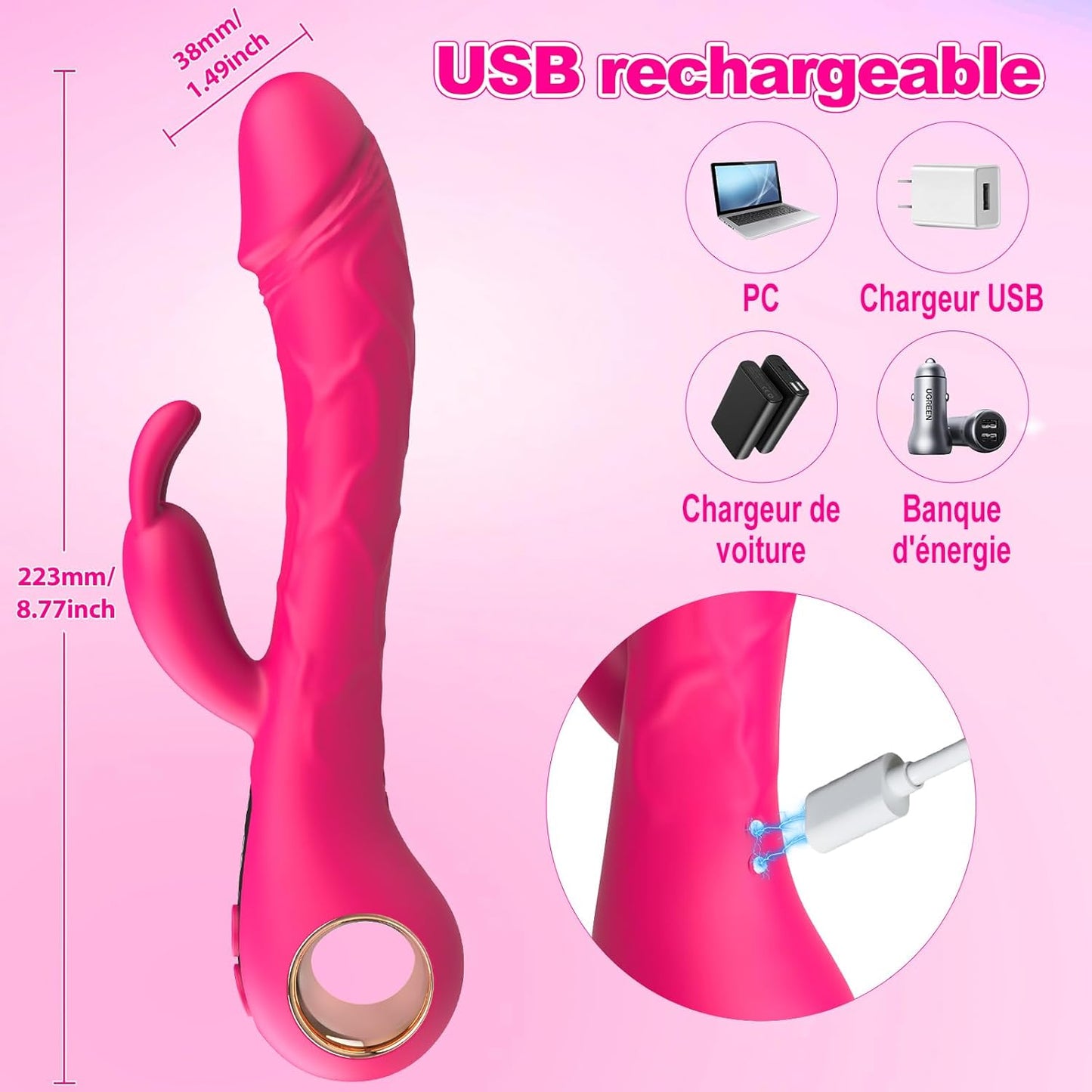 Vibromasseur féminin clitoridien avec 9 modes de vibration, écran LED et fonction de stimulation du point G, rechargeable pour une expérience personnalisée et pratique