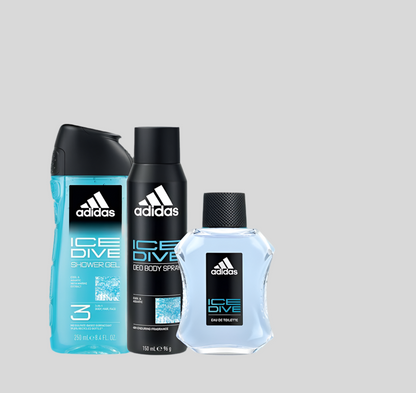 ADIDAS Le coffret adidas Ice Dive comprenant une Eau de Toilette, un Déodorant Spray et un Gel Douche