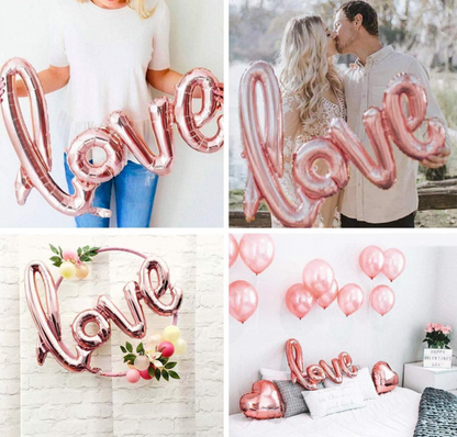 Lot 21 ballons or rose, 1 ballon XXL "Love",6 Ballons Coeur Or Rose,4 Ballons de Confettis,10 Ballons de Baudruche