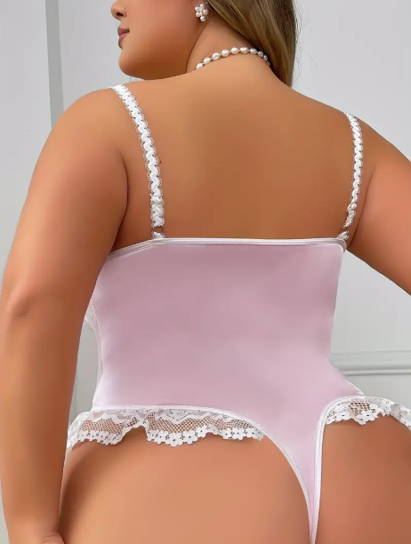 Lingerie Sexy Teddy, Body en dentelle florale avec boutons sur le devant et volants