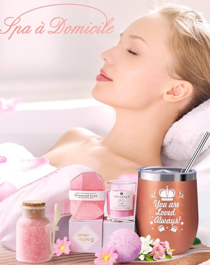 RYLIFEOGI Coffret cadeau - 7pcs bain moussant, masque de sommeil en soie, bougie parfumer, sels de bain