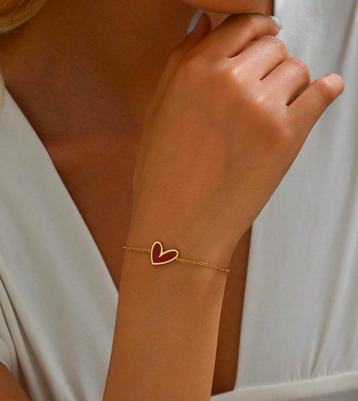 1 pièce bracelets pour femmes en acier inoxydable avec cœurs incrusté de plaque or 18 carats