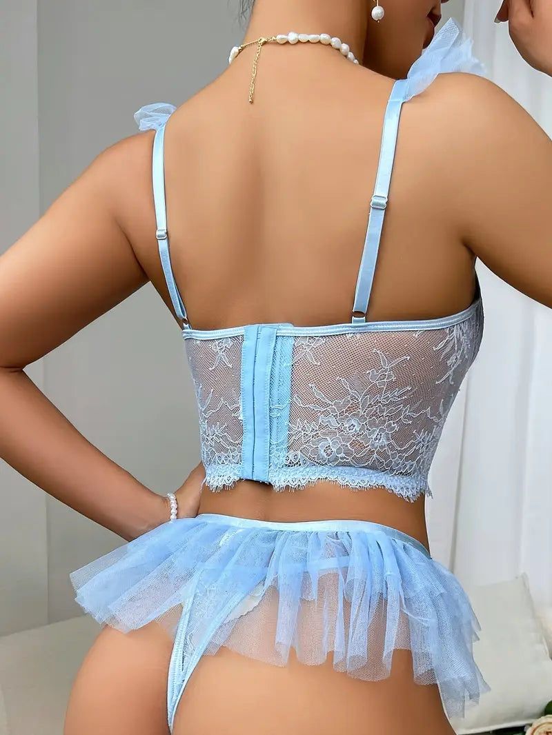 Ensemble de lingerie de créateur porte-jarretelles, haut bustier avec lacets et culotte, vêtements érotiques sexy