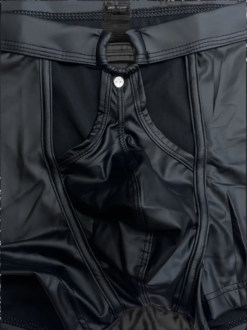 Boxer simili cuir, taille basse, entrejambe ouvert, sous-vêtements sexy