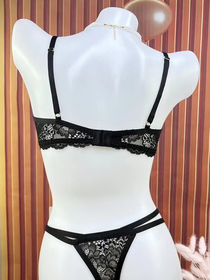 Ensemble de lingerie soutien-gorge et culotte en tricot ajouré sexy